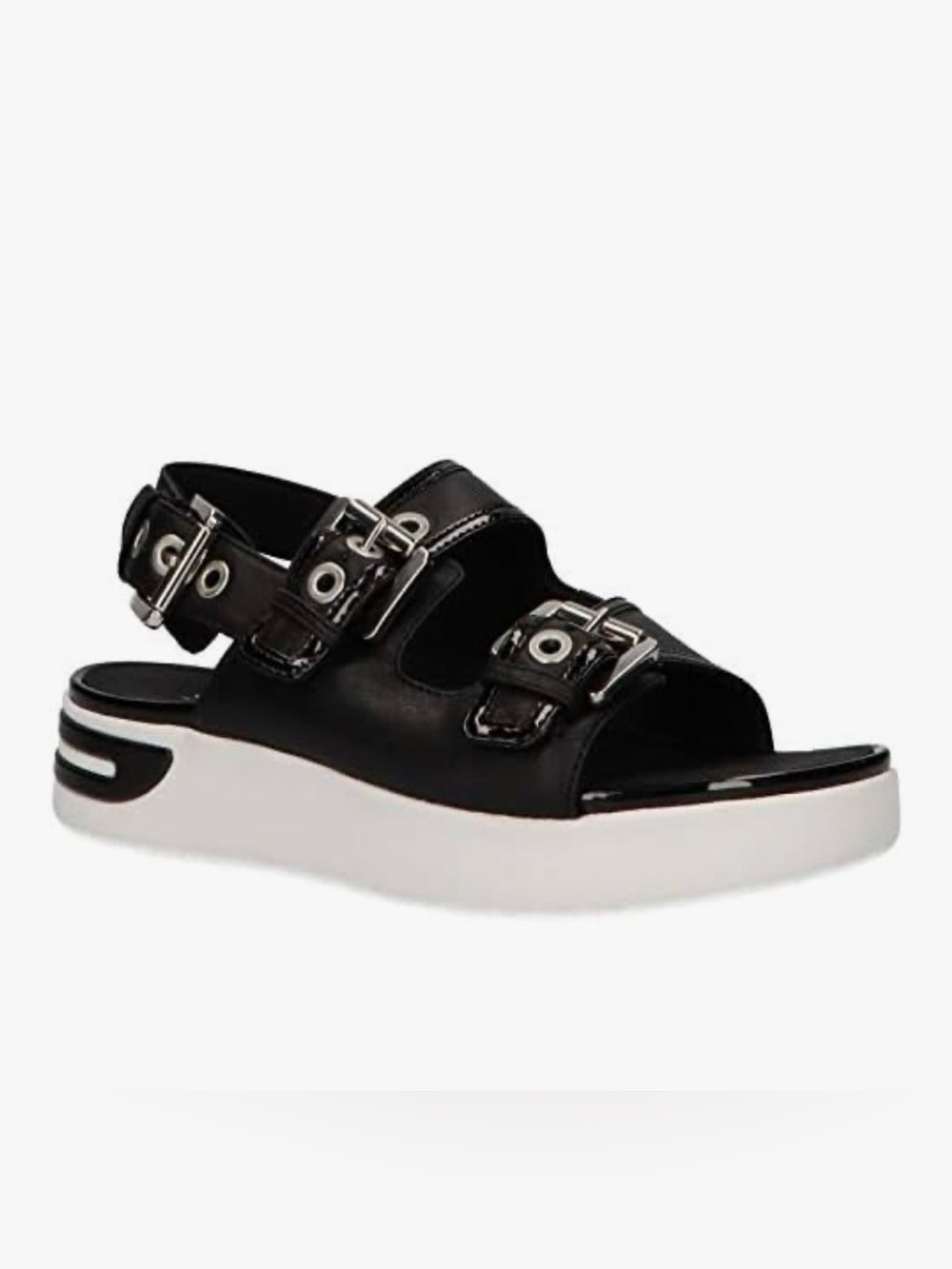 Geox Respira Ottaya Platform Buckle Sandals in Black and White